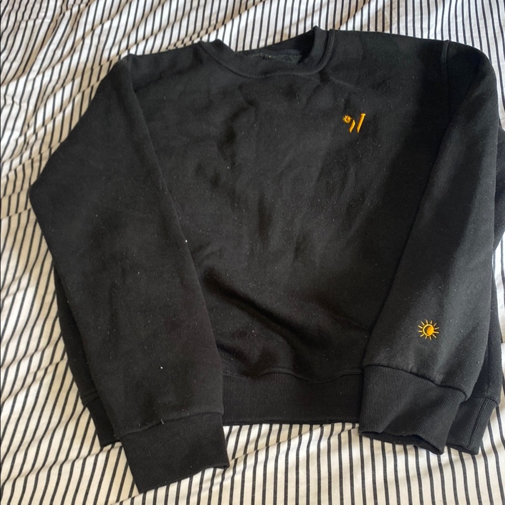 Black Crewneck Sweater with Sun Embroidery